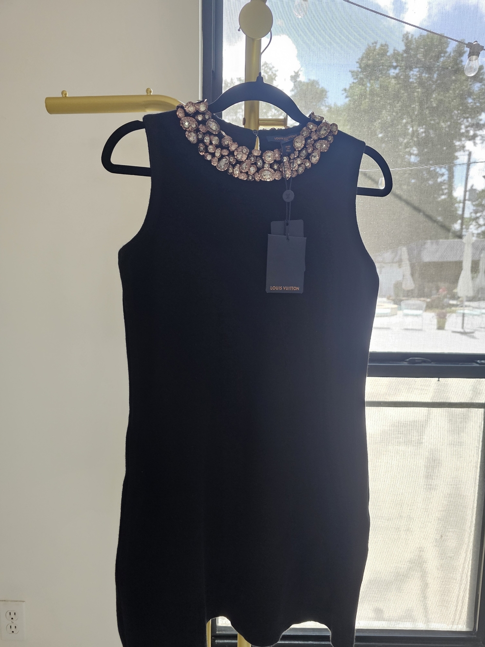 Louis Vuitton Black Sleeveless Embellished Collar Dress